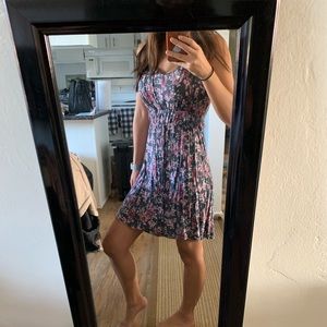 Grey and pink floral dress w/ lace detail on back